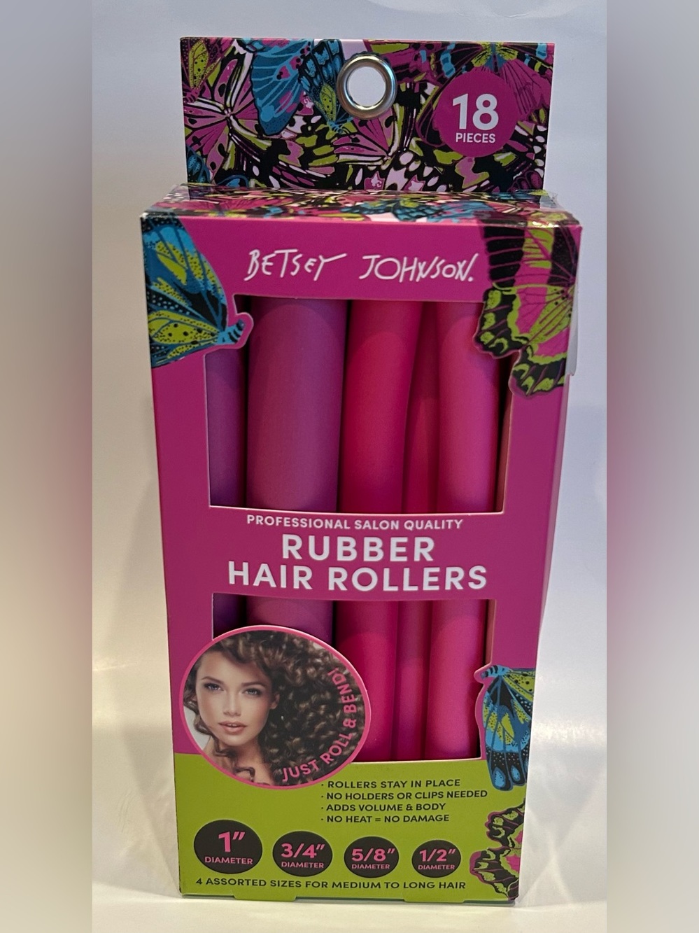 Betsey Johnson Pink and Hot Pink Rubber Hair Rollers - 18 pc